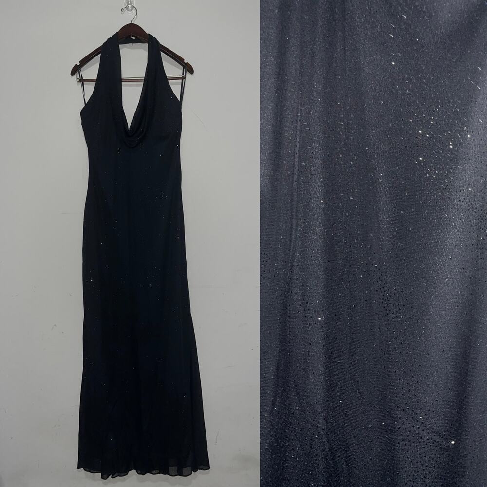 Jessica McClintock for Gunne Sax Black Halter Top Glitter Prom Dress Size (0933)